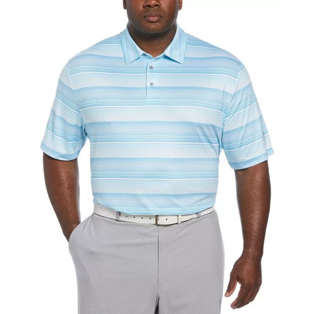 PGA TOUR Men's Stretch Moisture-Wicking Textured Striped Polo Shirt Blue 2XL